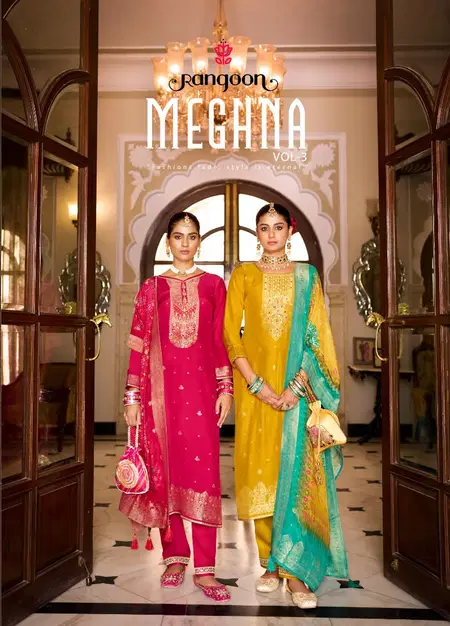 Meghan Vol 3 By Rangoon Jacquard Online Kurti With Bottom Dupatta Wholesale